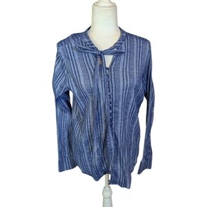 Knot Sisters Navy Tunic 100% Cotton button Front Tie Neck Sz M